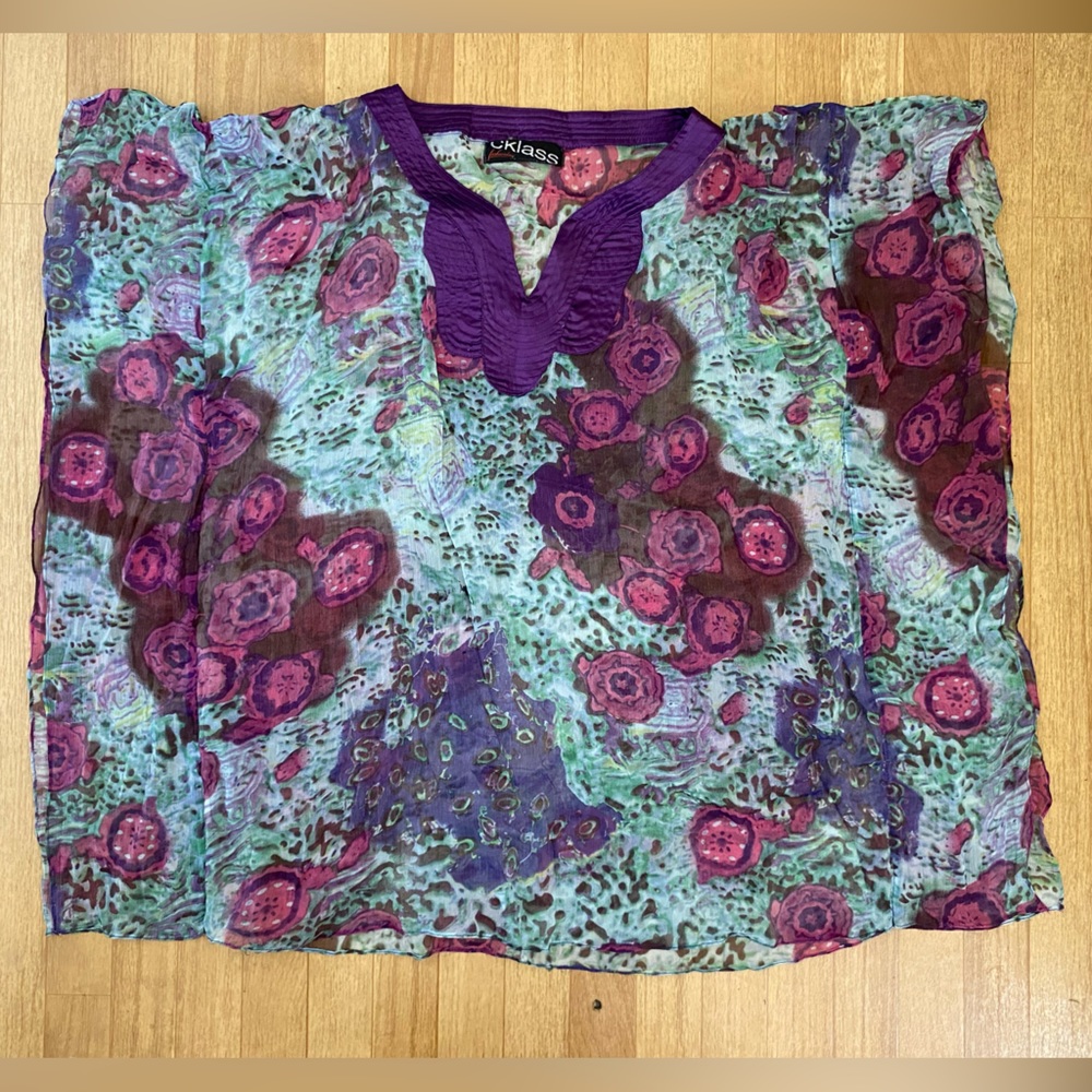 CKLASS Purple Floral Chiffon Tunic Size M